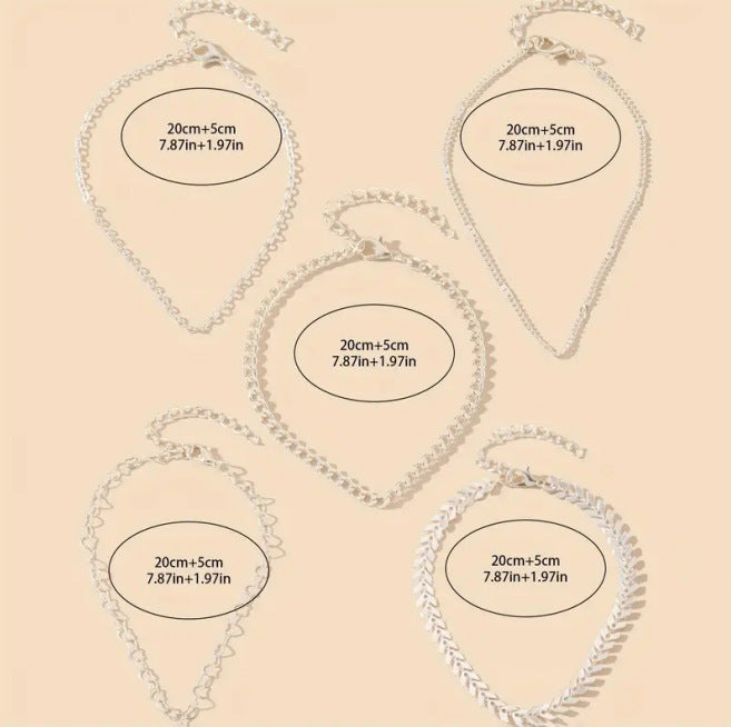 Bohemian Wanderlust Multi-Layer Anklet Set (5-Piece)